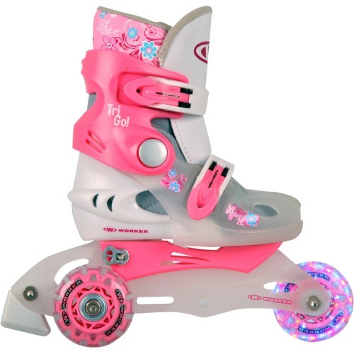 Детские роликовые коньки WORKER TriGo Skate LED - с колесами с подсветкой - Pink