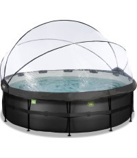 EXIT Black Leather pool ø488x122cm with sand filter pump and dome and heat pump - black
