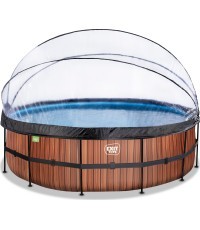 EXIT Wood pool ø488x122cm with sand filter pump and dome and heat pump - brown