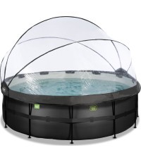 EXIT Black Leather pool ø427x122cm with sand filter pump and dome and heat pump - black