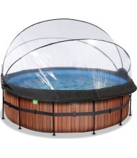 EXIT Wood pool ø427x122cm with sand filter pump and dome and heat pump - brown