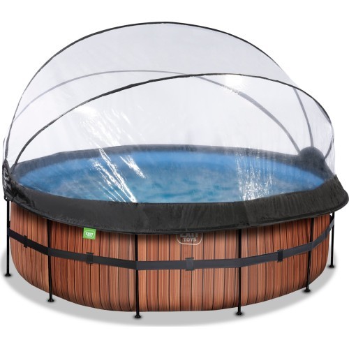 EXIT Koka baseins ø427x122cm ar smilšu filtra sūkni, kupolu un siltumsūkni - brūns