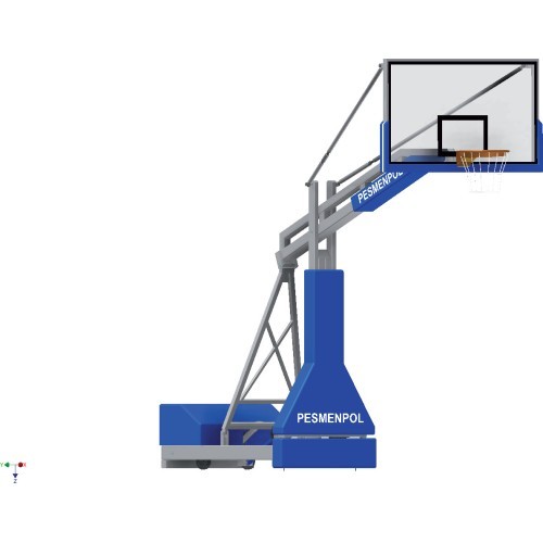 Basketbola statīvs profesionālais, pārvietojamais, ar elektrohidraulisko mehānismu