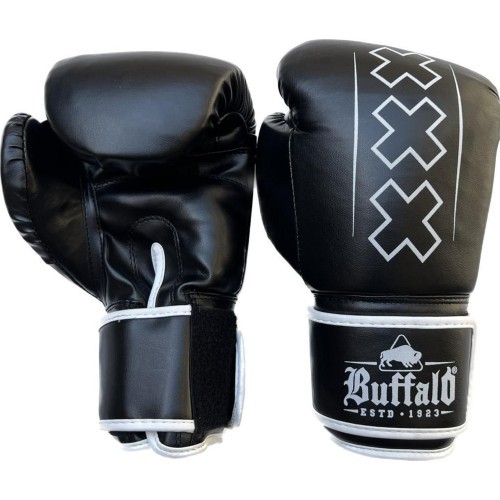 Buffalo Outrage boksa cimdi melni un balti 12oz