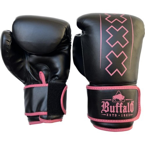 Buffalo Outrage boksa cimdi melni un rozā 12oz