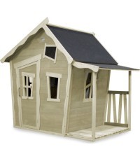 Medinis vaikų žaidimų namelis su terasa Exit Crooky 150 Grey-Beige
