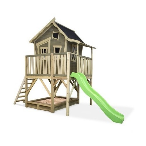 Деревянный игровой домик с террасой, песочницей и горкой Exit Crooky 550 сер