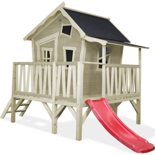 Деревянный игровой домик с террасой и горкой Exit Crooky 350 серо-бежевый