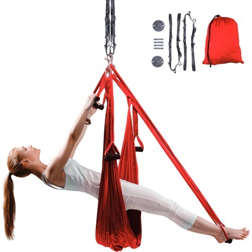 Надувной гамак для йоги с держателями и ремнями inSPORTline Hemmok Red