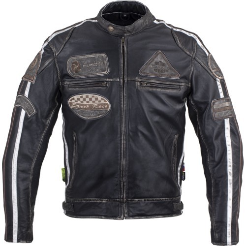 W-TEC Sheawen Винтажная кожаная мотоциклетная куртка для мужчин - Black