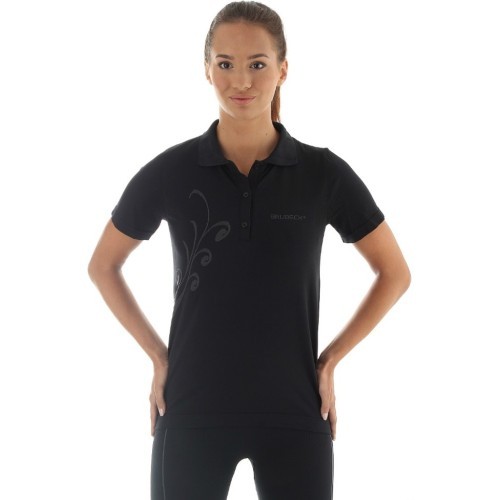 Sieviešu T-krekls Brubeck PRESTIGE ar apkakli - Black