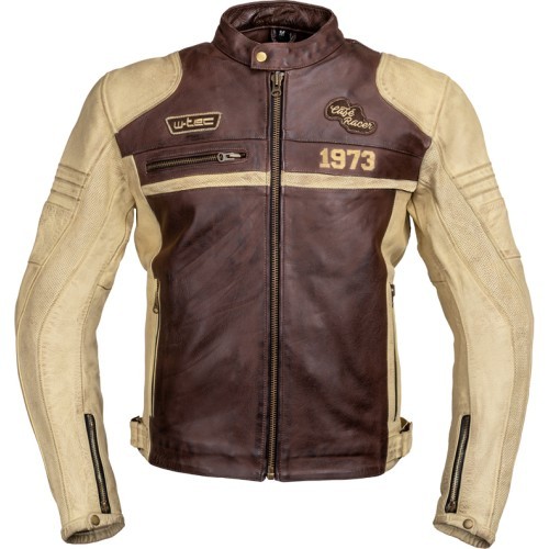 Мужская кожаная мотоциклетная куртка W-TEC Retro - Black-Brown-Beige