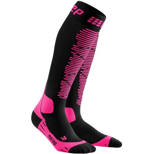 Женские компрессионные лыжные носки CEP Merino - Black/pink