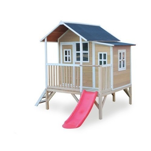 Koka rotaļu māja ar terasi un slīdkalniņu Exit Loft 350 Natural
