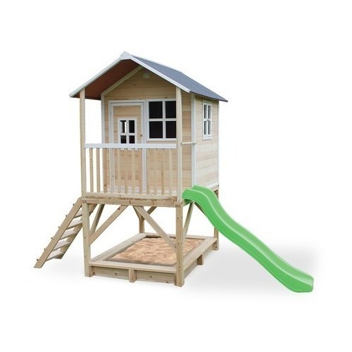 Деревянный игровой домик с террасой, песочницей и горкой Выход Лофт 500