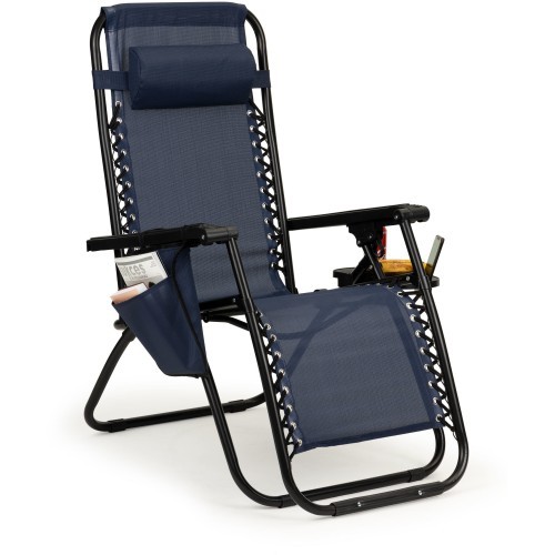 Nulles gravitācijas atpūtas krēsls - dārza krēsls ar salokāmu jumtiņu ModernHOME, tumši zils