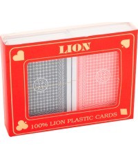 100% plastikāta divvietīgas sarkanā/zilā krāsā pokera kārtis Lauva