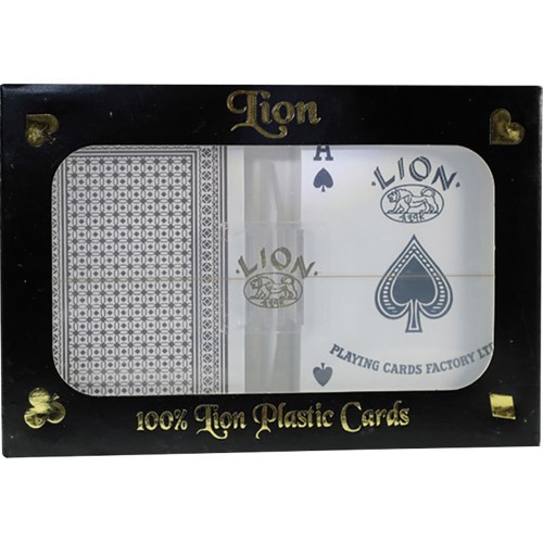 100% plastikāta divvietīgas melnas pokera kartes Lion Poker Cards
