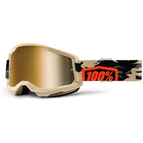 Motokrosa brilles 100% Strata 2 Mirror - Kombat Beige-Orange, True Gold Plexi