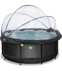 EXIT Black Leather pool ø360x122cm with sand filter pump and dome and heat pump - black