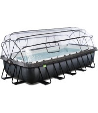 EXIT Black Leather pool 540x250x100cm with sand filter pump and dome and heat pump - black
