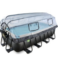 EXIT Black Leather pool 400x200x100cm with sand filter pump and dome - black