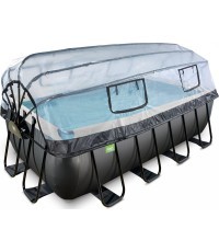 EXIT Black Leather pool 400x200x122cm with sand filter pump and dome - black