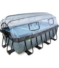 EXIT Stone pool 400x200x122cm with sand filter pump and dome and heat pump - grey