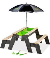 IŠĖJIMAS Aksent smėlis ir vanduo, pikniko stalas (2 suolai) su skėčiu ir sodo įrankiais