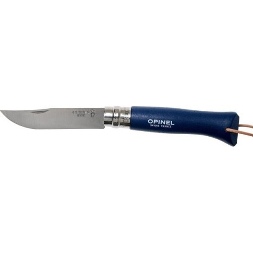 Нож Opinel Colorama 08 Inox Grab с ремешком, темно-синий, с вкладышем