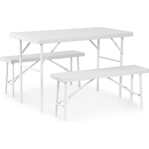 Ēdināšanas komplekts galds 120 cm 2 soliem banketu komplekts - balts