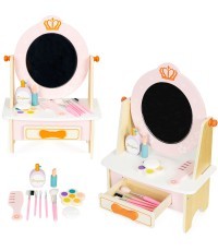 Medinis tualetinis staliukas su aksesuarais vaikams rožinės spalvos
