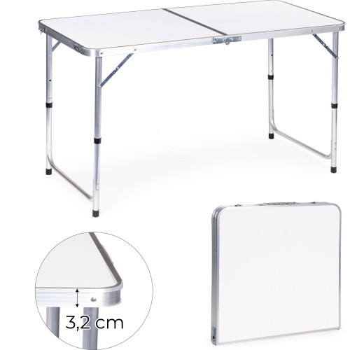Tūristu galds saliekamais galds kempinga balta virsma 120 x 60 cm