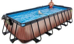 EXIT Wood pool 540x250x122cm with dome and sand filter pump - brown