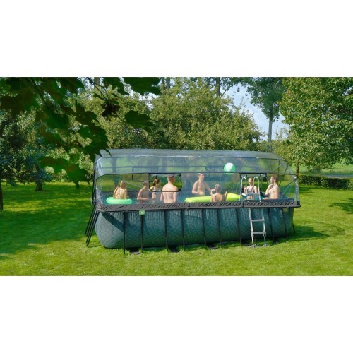 EXIT Wood pool 540x250x122cm with dome and sand filter pump - brown
