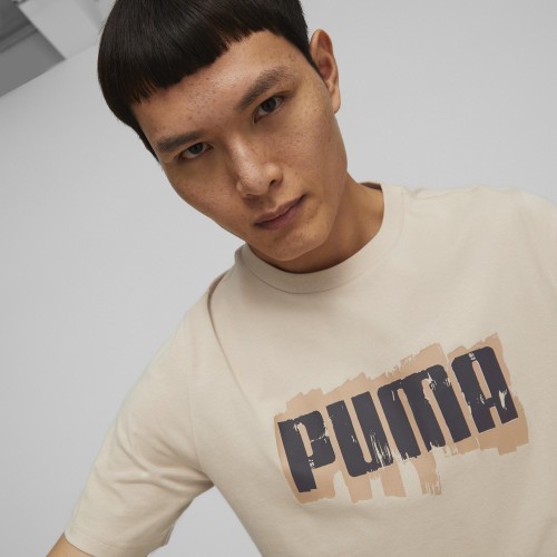 Puma Men's Cotton T-Shirt Graphics Wording Cream 674475 88
