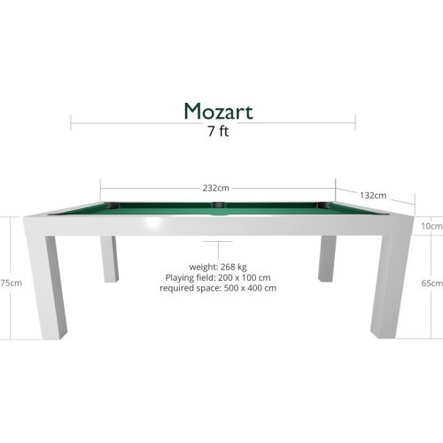 Biljarda galds Dynamic Mozart – matēti balts, 7 pēdas