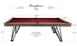 Pool Table / Dining Table, Dauphine, Silver Mist Oak, 7 ft., Club Cloth burgundy