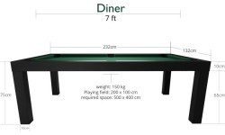 Pool Table / Dining Table, Diner, 7 ft., Matt-Black, Club Cloth yellow green