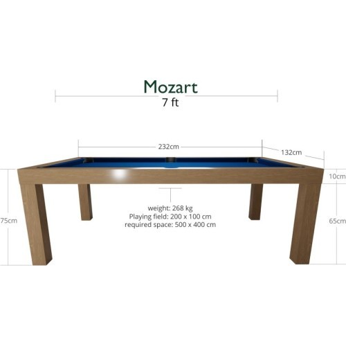 Biljarda / pusdienu galds Mozart, 7 ft, ozols, Club Cloth dzelteni zaļš