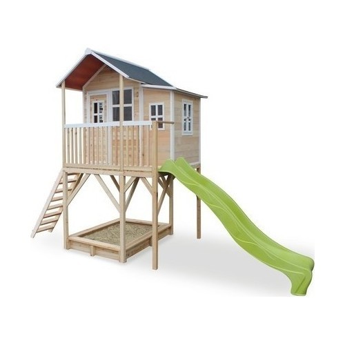 Деревянный игровой домик с террасой, песочницей и горкой Выход Лофт 750