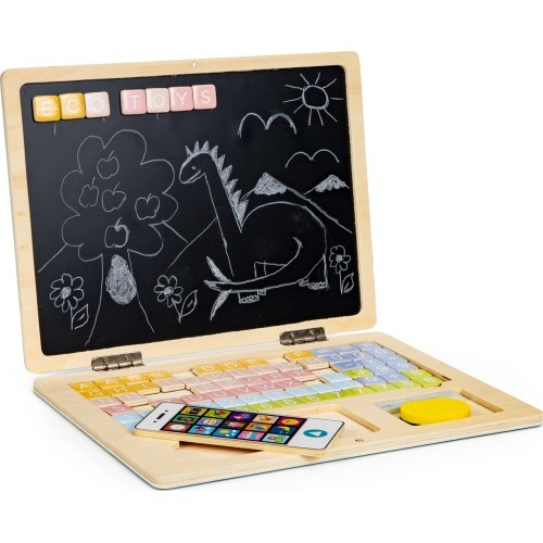 Izglītojošs magnētiskais klēpjdators ar burtiem un cipariem Eco Toys, zils