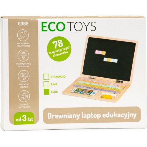 Izglītojošs magnētiskais klēpjdators ar burtiem un cipariem Eco Toys, zils