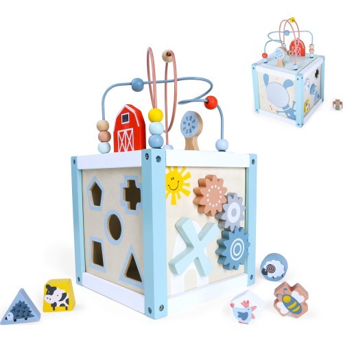 Деревянный развивающий кубик-сортер + блоки Eco Toys