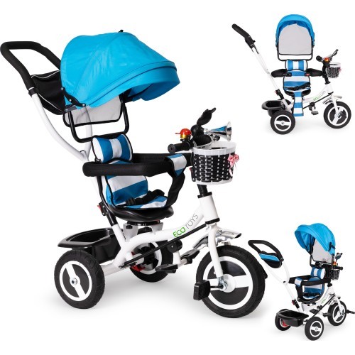 Trīsritenis ar 360° grozāmu sēdekli un salokāmu jumtiņu Ecotoys, pelēks