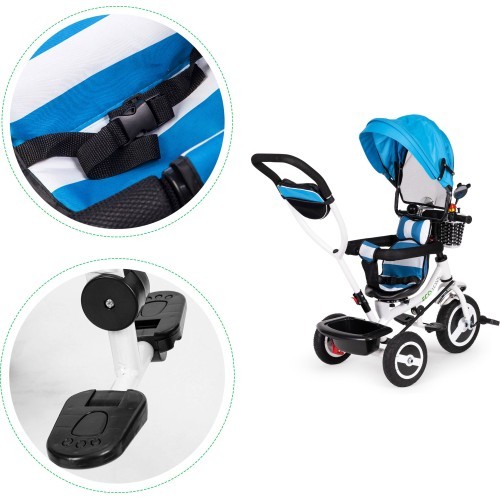 360 ° rotary tricycle with folding roof Ecotoys Grey
