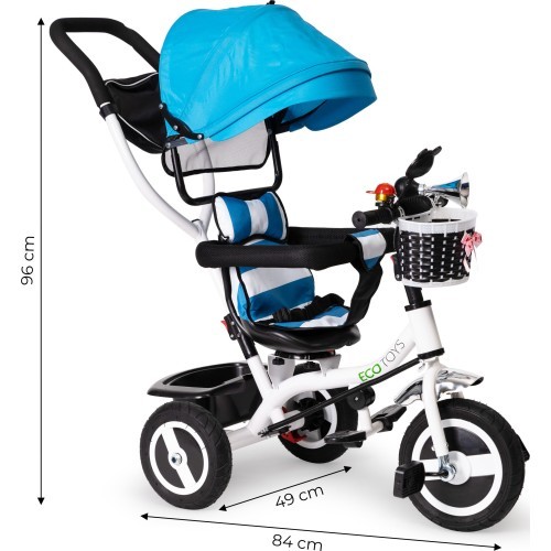 Trīsritenis ar 360° grozāmu sēdekli un salokāmu jumtiņu Ecotoys, pelēks
