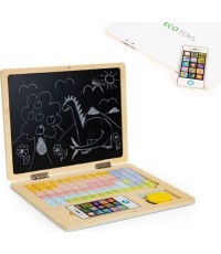 Magnetinė, kreidinė mokomoji lenta-nešiojamas kompiuteris Eco Toys, su raidėmis ir skaičiais