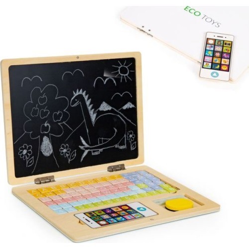 Eco Toys Magnētiskā krītu tāfele Laptop mācību tāfele ar burtiem un cipariem
