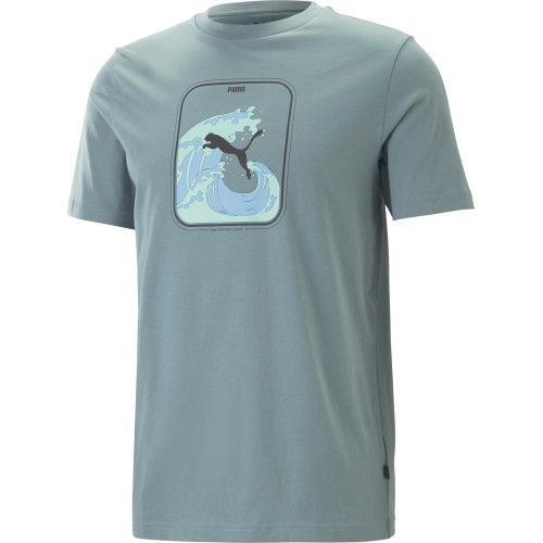Puma kokvilnas vīriešu T-krekls Graphics Wave Tee Green 674483 84